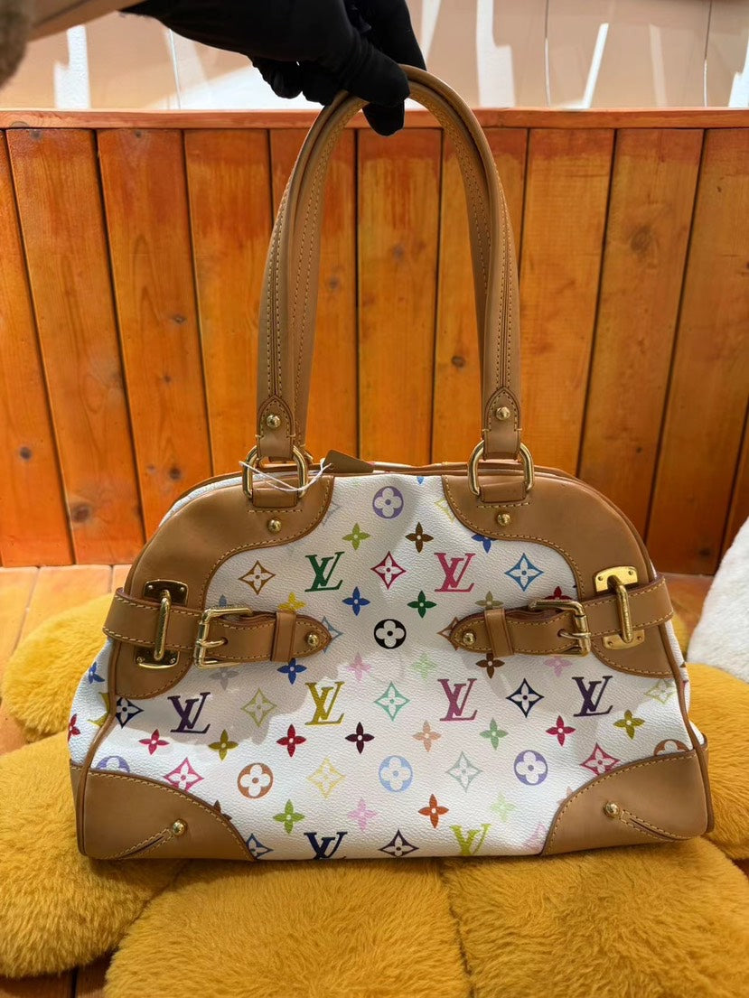 Louis Vuitton Claudia Multicolor White Monogram Canvas Bag Medium
