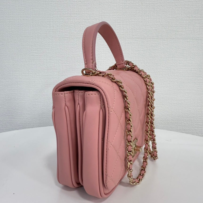 Chanel Mini Lambskin Top Handle 2way Bag Pink