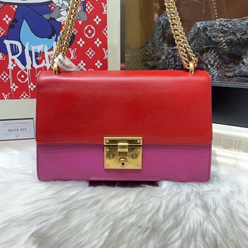 Gucci Padlock M Red Pink Leather Chain Shoulder Bag