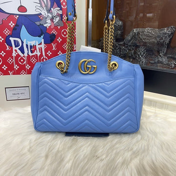 Gucci Marmont Blue Leather Quilted Shoulder Bag Medium