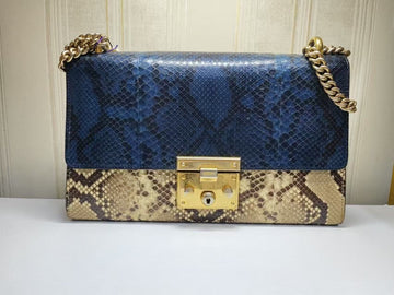 Gucci Padlock Blue Tan Python Leather Shoulder Bag Medium