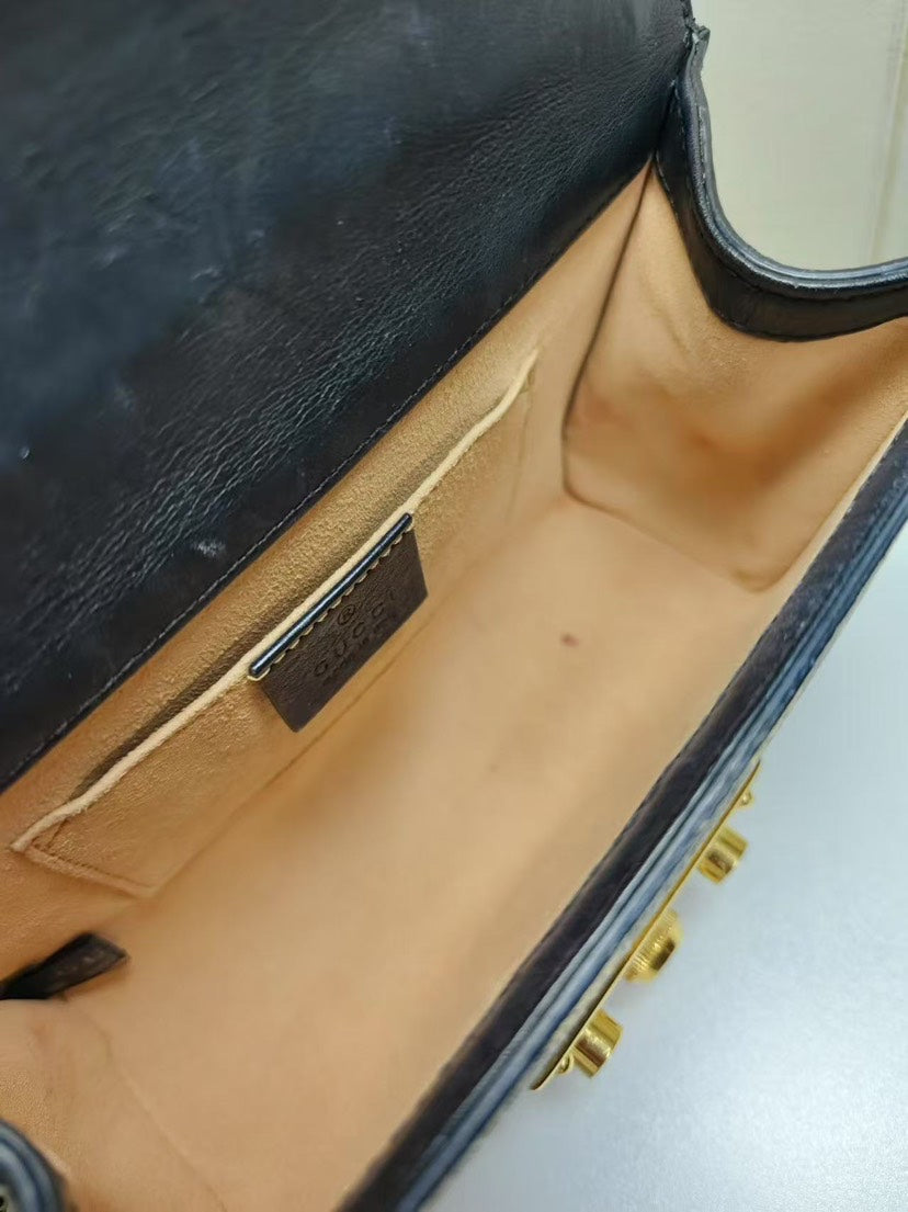 Gucci Padlock GG Supreme Bee Canvas Small Shoulder Bag Beige Gold