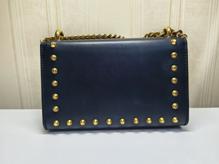 Gucci Padlock Black Leather Pearl Studded Shoulder Bag Medium