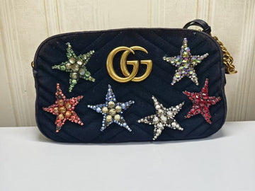 Gucci GG Marmont Black Star Embellished Camera Bag Medium Size