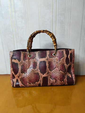 Gucci Bamboo Python Leather Top Handle Bag Brown Medium