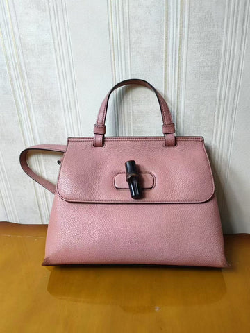 Gucci Bamboo Daily Pink Leather Handbag Medium