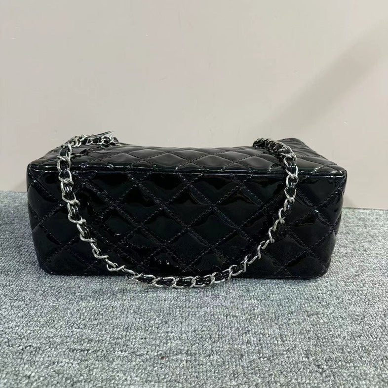 Top Quality Chanel Quilted Black Patent Leather Shoulder Bag Medium