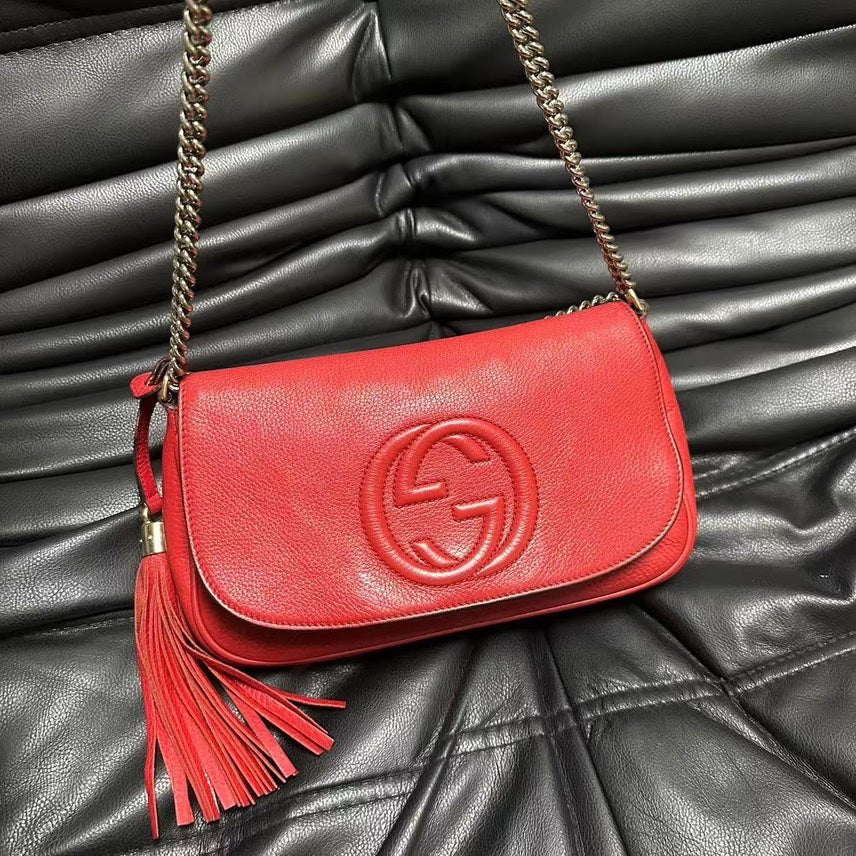 Gucci Soho Red Leather Chain Shoulder Bag Medium