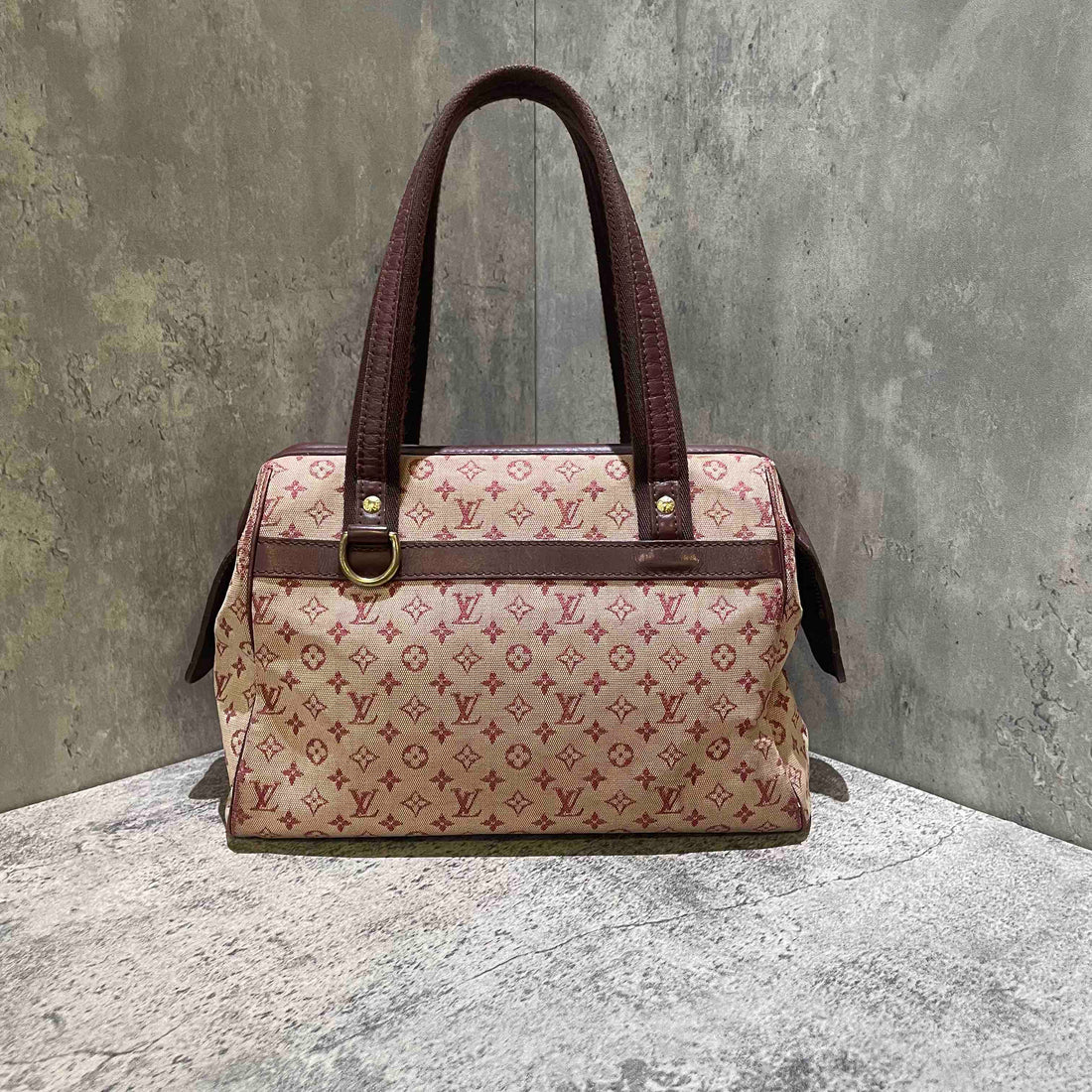 Louis Vuitton Mini Lin Monogram Red Canvas Bowling Bag Brown Handles Medium