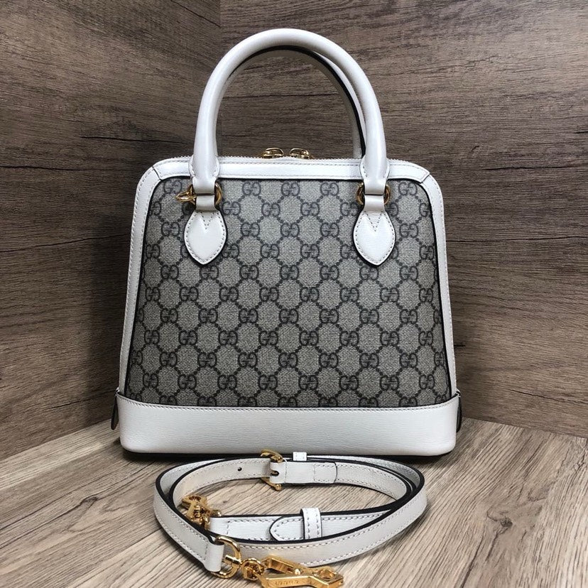 Gucci 1955 Beige White Monogram Canvas Top Handle Bag