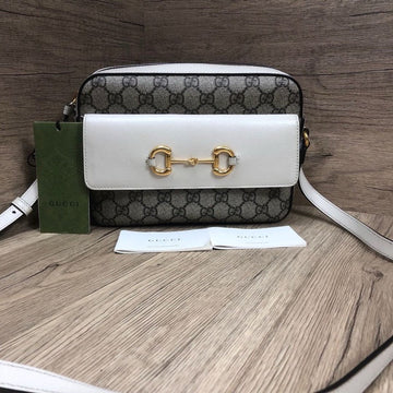 Gucci 1955 Supreme Canvas White Leather Shoulder Bag Medium