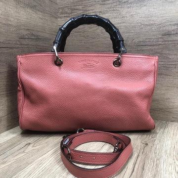 Gucci Bamboo Pink Leather Handbag Medium