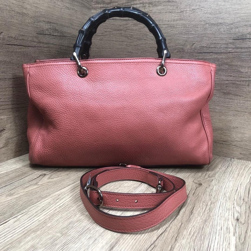 Gucci Bamboo Pink Leather Handbag Medium