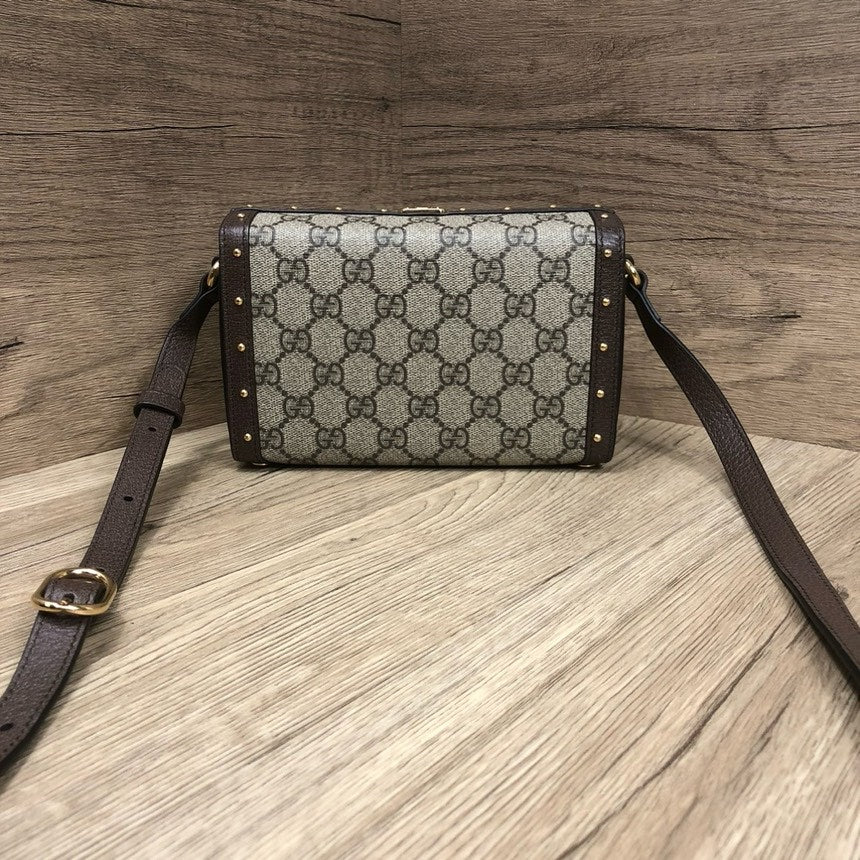Gucci GG Canvas Brown Leather Trunk Bag