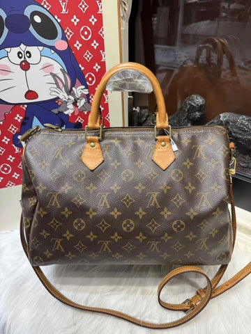 Louis Vuitton Speedy 35 Brown Monogram Canvas Tote with Strap