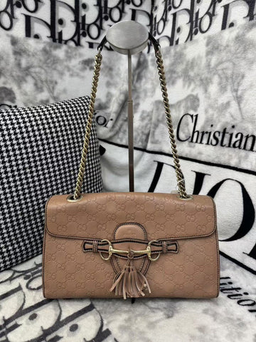 Gucci Emily Beige Leather Chain Shoulder Bag Medium