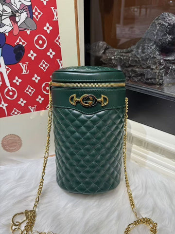 Gucci Green Quilted Leather Cylindrical Shoulder Bag Medium