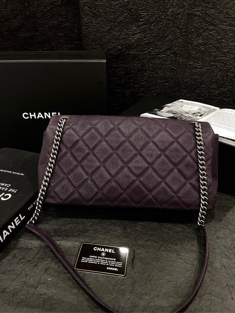 Top Quality Chanel Purple Caviar Silver Buckle Airport Crossbody Bag With Card