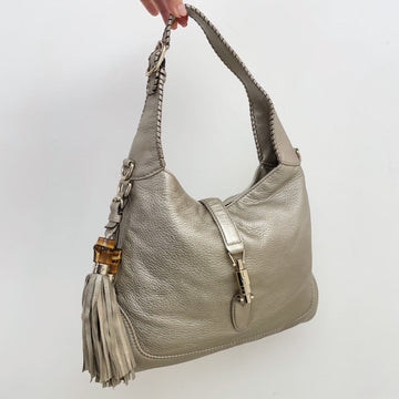 Gucci Bamboo Beige Leather Two Way Shoulder Bag Medium