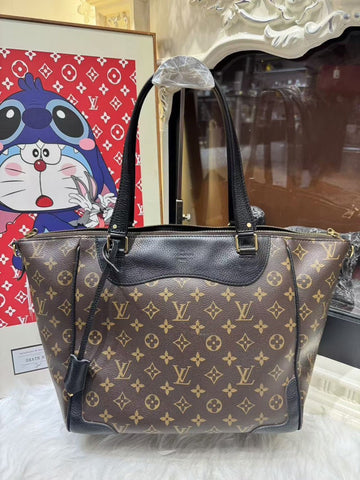 Louis Vuitton Monogram Canvas Leather Tote Bag Brown Large