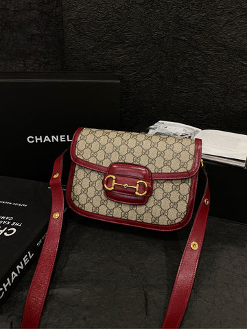 Gucci Horsebit 1955 GG Supreme Monogram Red Leather Bag Small