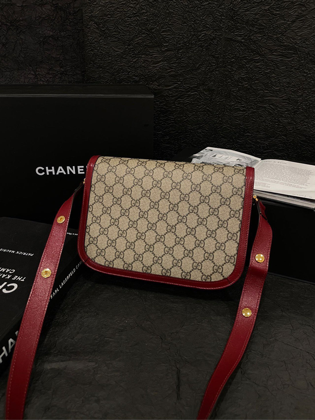 Gucci Horsebit 1955 GG Supreme Monogram Red Leather Bag Small