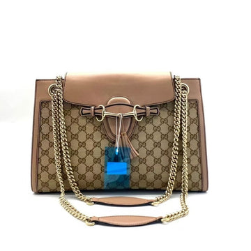 Gucci Emily Beige Brown Canvas Leather Shoulder Bag Medium
