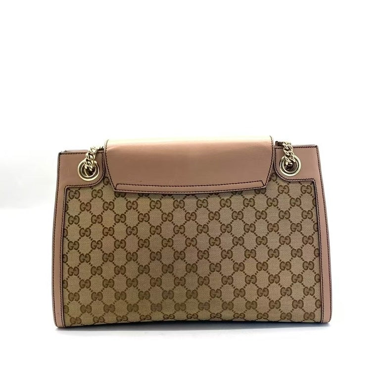 Gucci Emily Beige Brown Canvas Leather Shoulder Bag Medium