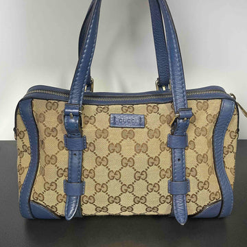 Gucci Abbey Beige and Blue Canvas Handbag