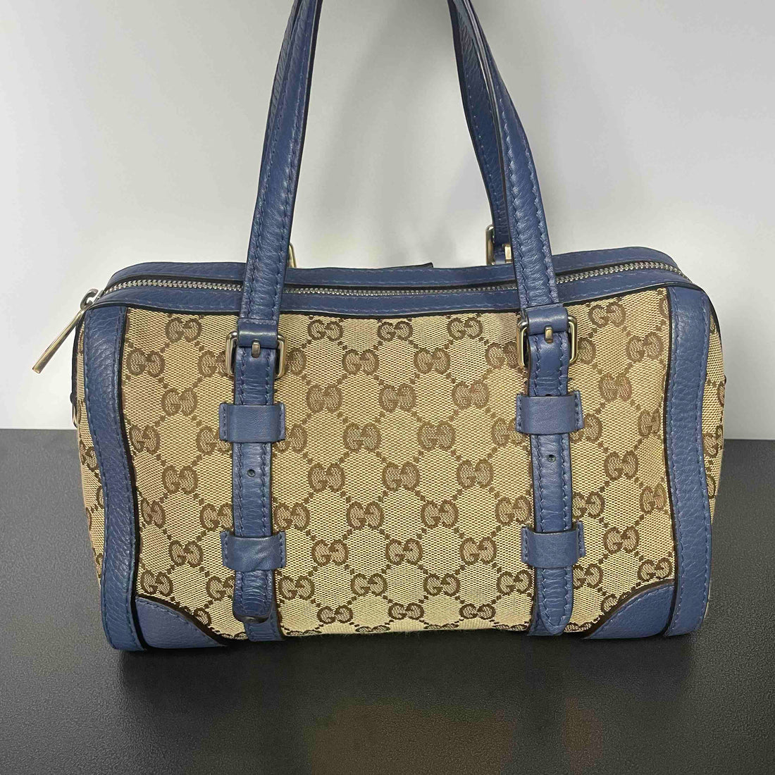 Gucci Abbey Beige and Blue Canvas Handbag