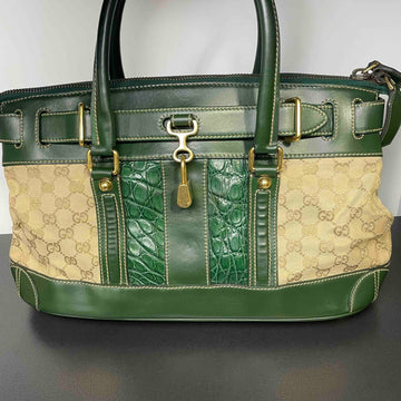 Gucci Heritage Green Canvas and Leather Tote Bag