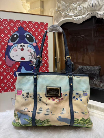 Louis Vuitton Cabas Blue Canvas Tote Bag Medium