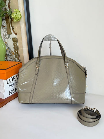 Gucci Patent Leather Handle Bag With Strap Beige Medium