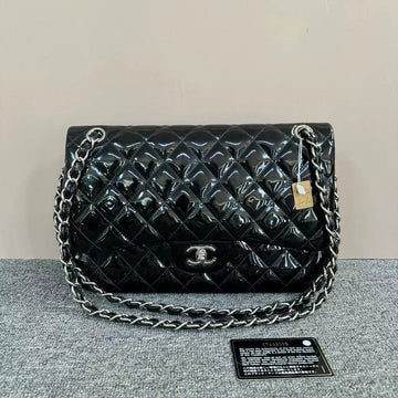 Top Quality Chanel Classic Flap Black Patent Leather Quilted Bag Medium