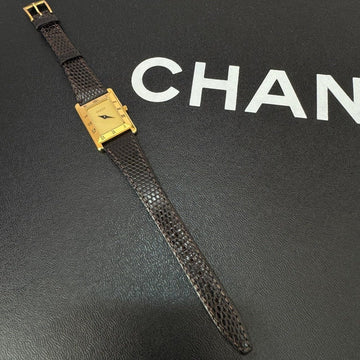 Gucci Gold Brown Square Dial Leather Strap Watch