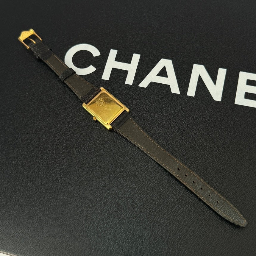 Gucci Gold Brown Square Dial Leather Strap Watch