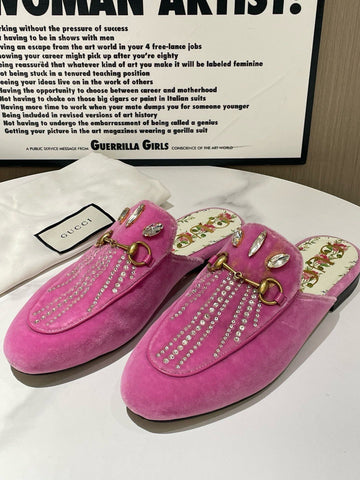 Gucci Horsebit Pink Velvet Slippers Size 38