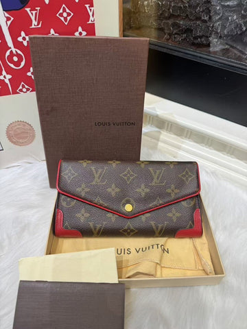 Louis Vuitton Monogram Sarah Wallet Brown Red