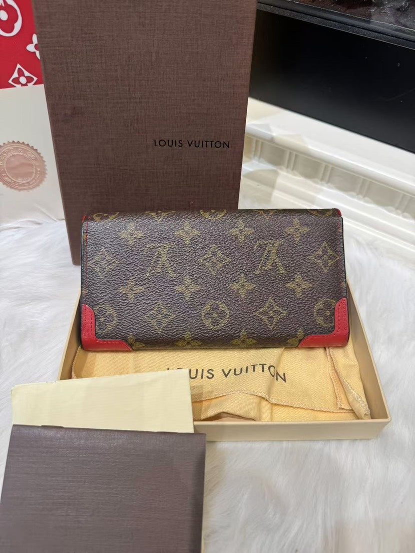 Louis Vuitton Monogram Sarah Wallet Brown Red