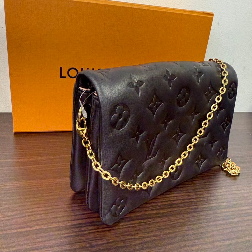 Louis Vuitton Coussin Black Leather Wallet On Chain