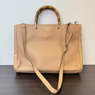 Gucci Bamboo Beige Leather 2way Tote Bag