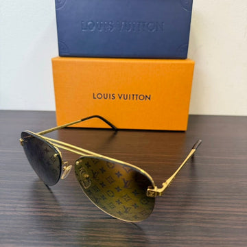 Louis Vuitton Monogram Sunglasses Gold Brown Size 60