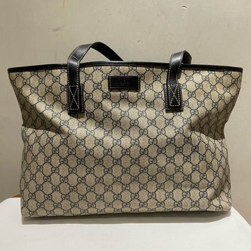 Gucci Monogram Beige Canvas Black Leather Long Handle Tote Large