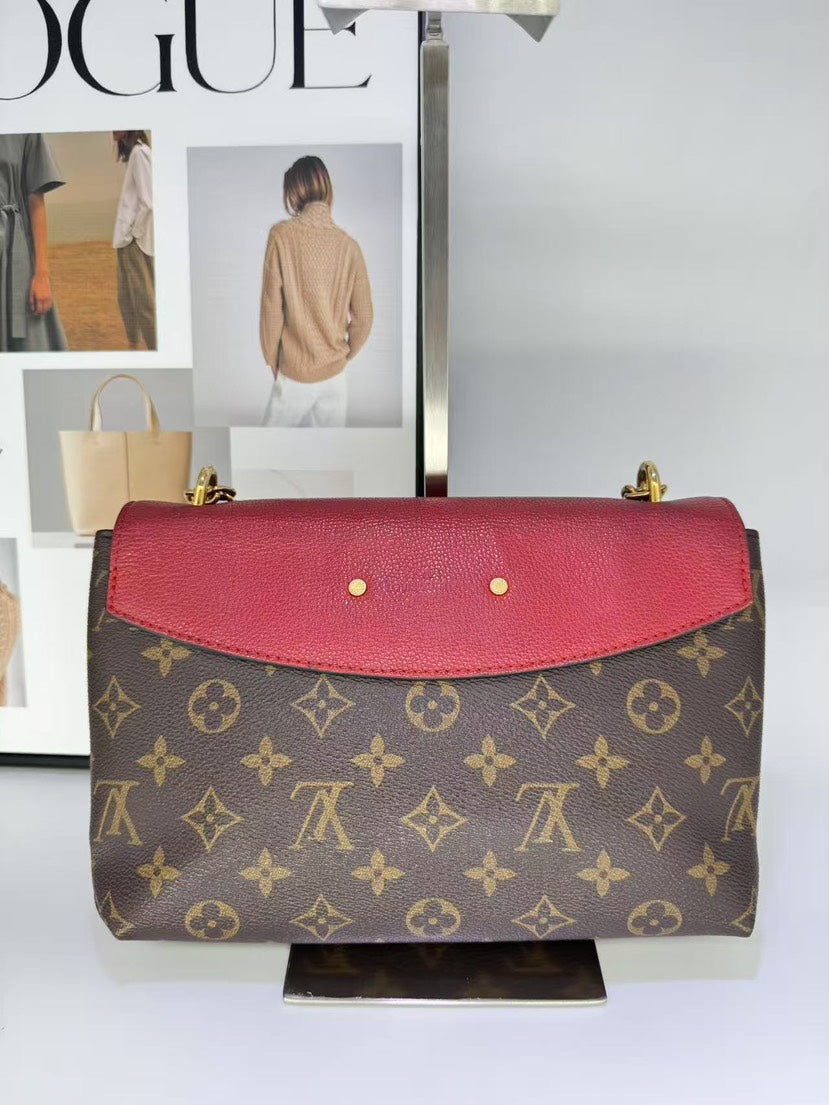 Louis Vuitton Red Monogram Canvas Leather Flap Shoulder Bag Medium