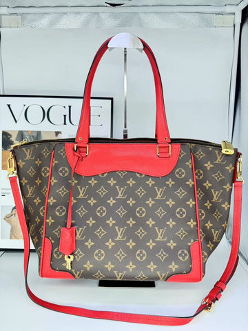 Louis Vuitton Monogram Canvas Red Leather Tote Bag Medium