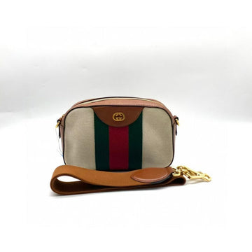 Gucci Small Beige Brown Canvas Leather Camera Bag