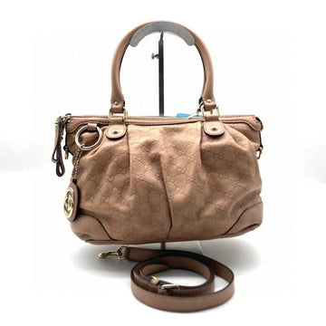 Gucci Beige Leather Monogram Two Way Bag Medium Size