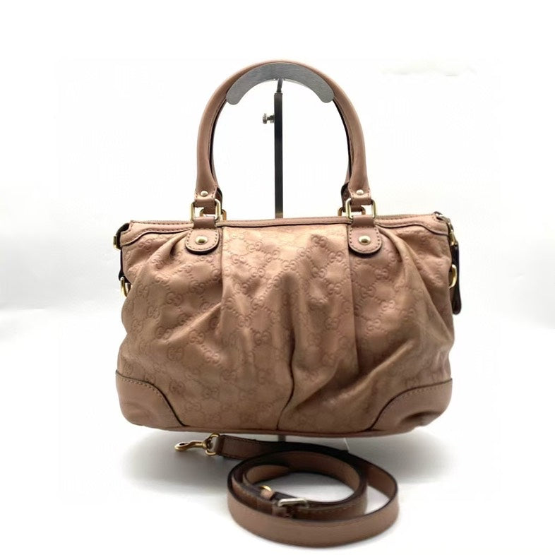 Gucci Beige Leather Monogram Two Way Bag Medium Size