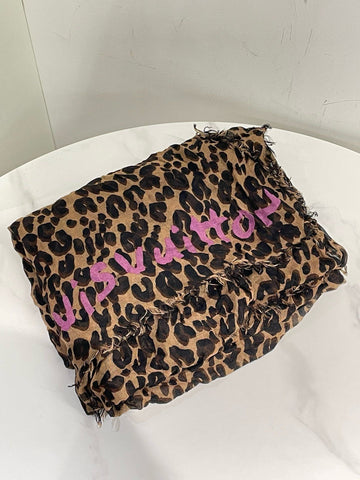 Louis Vuitton Leopard Print Silk Cashmere Scarf 180x130cm