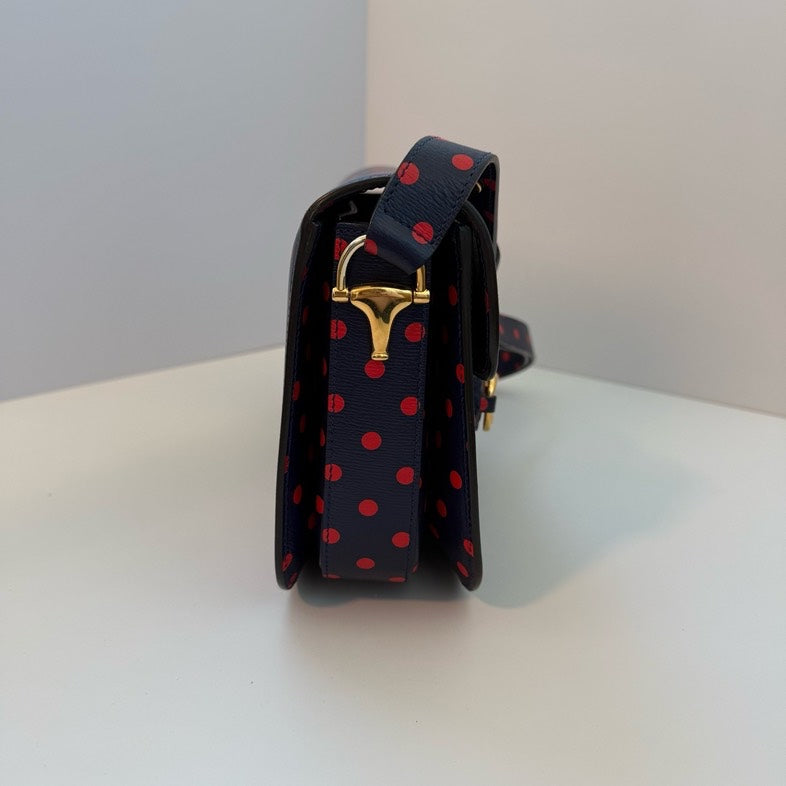 Gucci 1955 Navy Blue Red Dot Handbag